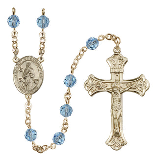 14 Karat Gold 6mm Austrian Crystal Our Lady of Assumption Rosary in Aqua