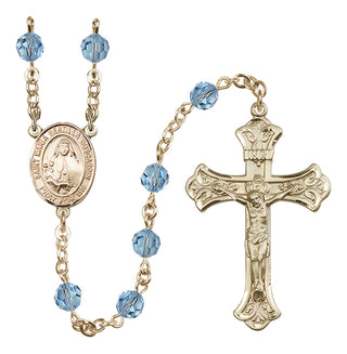 14 Karat Gold 6mm Austrian Crystal Saint Maria Bertilla Boscardin Rosary in Aqua