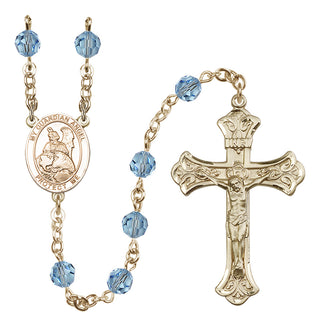 14 Karat Gold 6mm Austrian Crystal Guardian Angel Protector Rosary in Aqua