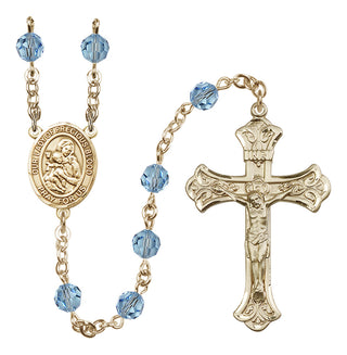 14 Karat Gold 6mm Austrian Crystal Our Lady of the Precious Blood Rosary in Aqua