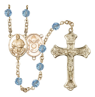 14 Karat Gold 6mm Austrian Crystal Pope Francis Rosary in Aqua