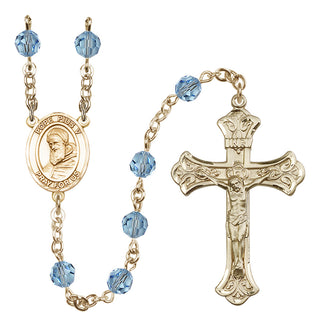 14 Karat Gold 6mm Austrian Crystal Pope Pius V Rosary in Aqua