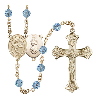 14 Karat Gold 6mm Austrian Crystal Saint Christopher/Basketball Rosary in Aqua