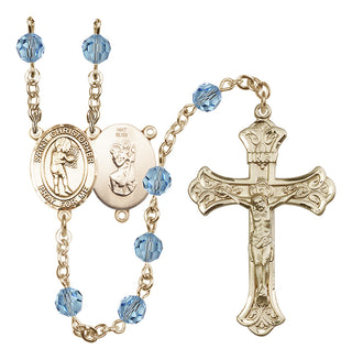 14 Karat Gold 6mm Austrian Crystal Saint Christopher/Basketball-Women Rosary in Aqua