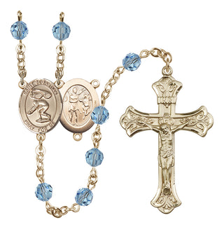 14 Karat Gold 6mm Austrian Crystal Saint Sebastian/Swimming Rosary in Aqua