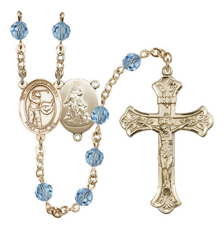 14 Karat Gold 6mm Austrian Crystal Guardian Angel/Golf Rosary in Aqua
