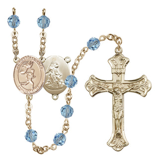 14 Karat Gold 6mm Austrian Crystal Guardian Angel/Track&Field-Men Rosary in Aqua