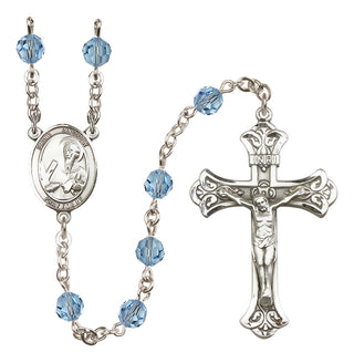 Sterling Silver 6mm Austrian Crystal Saint Andrew the Apostle Rosary in Aqua