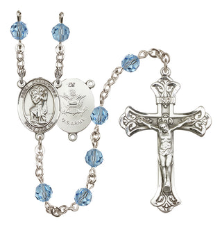 Sterling Silver 6mm Austrian Crystal Saint Christopher / Army Rosary in Aqua