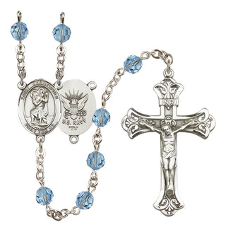 Sterling Silver 6mm Saint Christopher / Navy Rosary