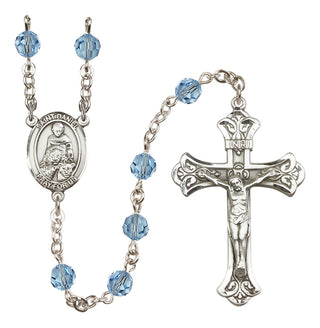 Sterling Silver 6mm Austrian Crystal Saint Daniel Rosary in Aqua