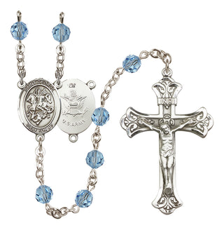 Sterling Silver 6mm Austrian Crystal Saint George / Army Rosary in Aqua
