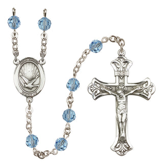 Sterling Silver 6mm Austrian Crystal Holy Spirit Rosary in Aqua