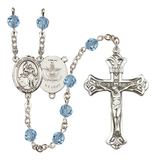 Sterling Silver 6mm Austrian Crystal Saint Joan of Arc / Army Rosary in Aqua