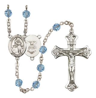 Sterling Silver 6mm Austrian Crystal Saint Joan of Arc / Navy Rosary in Aqua
