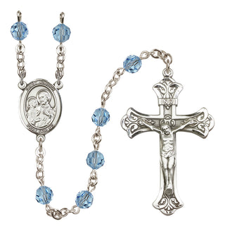 Sterling Silver 6mm Austrian Crystal Saint Joseph Rosary in Aqua