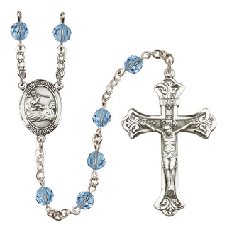 Sterling Silver 6mm Austrian Crystal Saint Joshua Rosary in Aqua