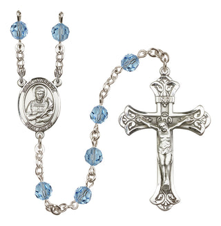 Sterling Silver 6mm Austrian Crystal Saint Lawrence Rosary in Aqua