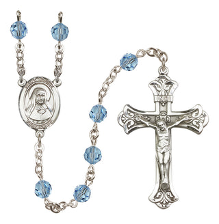 Sterling Silver 6mm Austrian Crystal Saint Louise de Marillac Rosary in Aqua