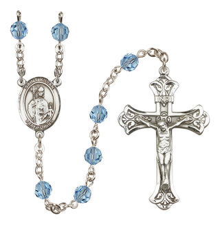 Sterling Silver 6mm Austrian Crystal Saint Kilian Rosary in Aqua