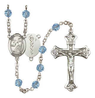 Sterling Silver 6mm Austrian Crystal Saint Luke the Apostle / Doctor Rosary in Aqua