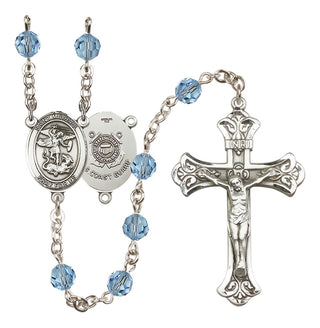 Sterling Silver 6mm Austrian Crystal Saint Michael / Coast Guard Rosary in Aqua