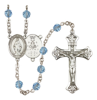 Sterling Silver 6mm Austrian Crystal Miraculous Rosary in Aqua