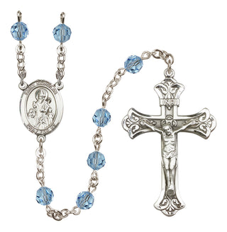 Sterling Silver 6mm Austrian Crystal Saint Nicholas Rosary in Aqua