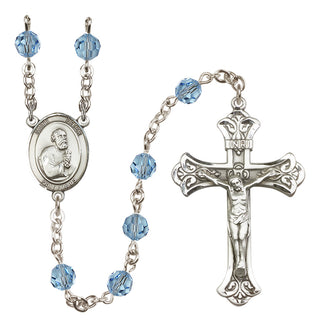Sterling Silver 6mm Austrian Crystal Saint Peter the Apostle Rosary in Aqua