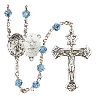 Sterling Silver 6mm Austrian Crystal Guardian Angel / Army Rosary in Aqua