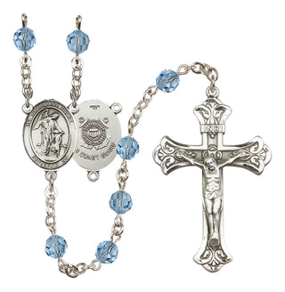 Sterling Silver 6mm Austrian Crystal Guardian Angel/Coast Guard Rosary in Aqua