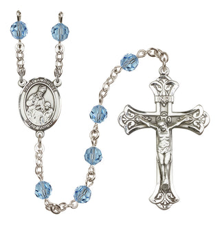 Sterling Silver 6mm Austrian Crystal Saint Ambrose Rosary in Aqua