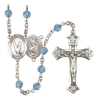 Sterling Silver 6mm Austrian Crystal Saint Christopher/Gymnastics Rosary in Aqua