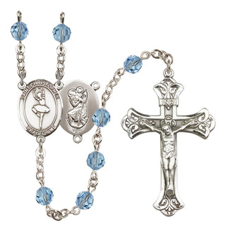 Sterling Silver 6mm Austrian Crystal Saint Christopher/Dance Rosary in Aqua