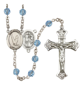 Sterling Silver 6mm Austrian Crystal Saint Sebastian/Gymnastics Rosary in Aqua