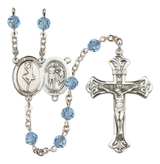 Sterling Silver 6mm Austrian Crystal Saint Sebastian/Dance Rosary in Aqua
