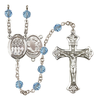 Sterling Silver 6mm Austrian Crystal Saint Cecilia / Choir Rosary in Aqua