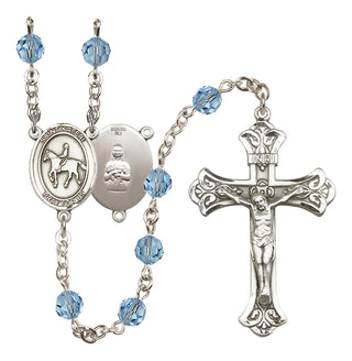 Sterling Silver 6mm Austrian Crystal Saint Kateri/Equestrian Rosary in Aqua