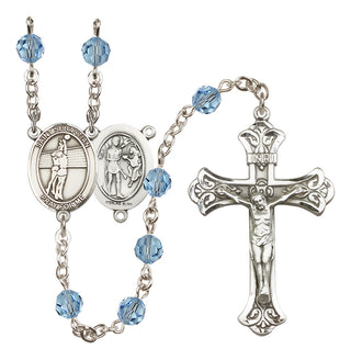 Sterling Silver 6mm Austrian Crystal Saint Sebastian / Volleyball Rosary in Aqua
