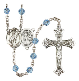 Sterling Silver 6mm Austrian Crystal Saint Sebastian / Rodeo Rosary in Aqua