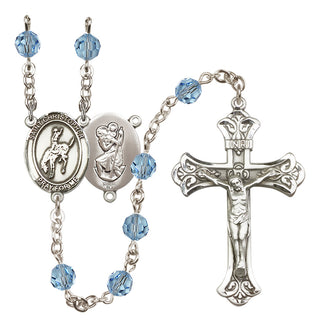 Sterling Silver 6mm Austrian Crystal Saint Christopher / Rodeo Rosary in Aqua