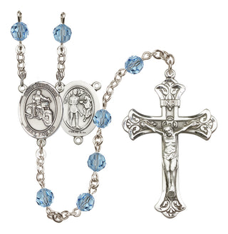 Sterling Silver 6mm Austrian Crystal Saint Sebastian / Motorcycle Rosary in Aqua