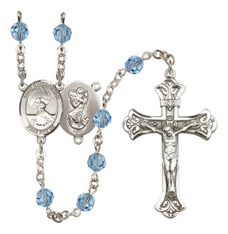 Sterling Silver 6mm Austrian Crystal Saint Christopher/Water Polo Women Rosary in Aqua
