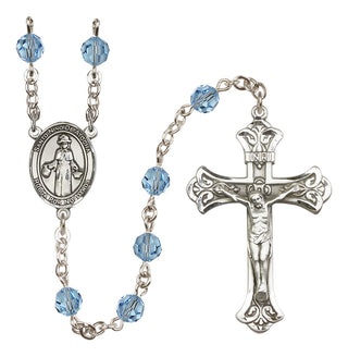 Sterling Silver 6mm Austrian Crystal Saint Nino de Atocha Rosary in Aqua