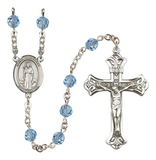 Sterling Silver 6mm Austrian Crystal Saint Barnabas Rosary in Aqua