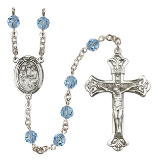 Sterling Silver 6mm Austrian Crystal Holy Family Rosary in Aqua