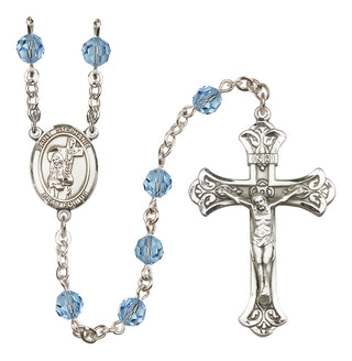 Sterling Silver 6mm Austrian Crystal Saint Stephanie Rosary in Aqua