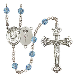 Sterling Silver 6mm Austrian Crystal Pope Emeritace Benedict XVI Rosary in Aqua