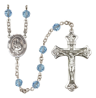 Sterling Silver 6mm Austrian Crystal Virgen del Carmen Rosary in Aqua