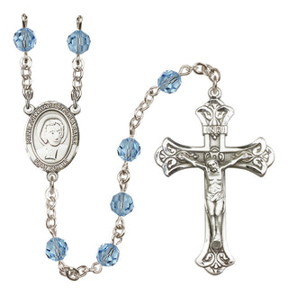 Sterling Silver 6mm Austrian Crystal Saint John Baptist de la Salle Rosary in Aqua